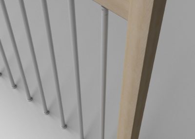 Ringhiera R3 a colonnine verticali in acciaio verniciato, corrimano e caposcala in legno